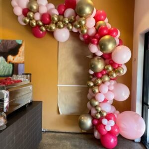 pink and gold Asymmetric balloon Arch