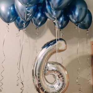 Blue Theme Ceiling Balloons With Number 6 in dubai