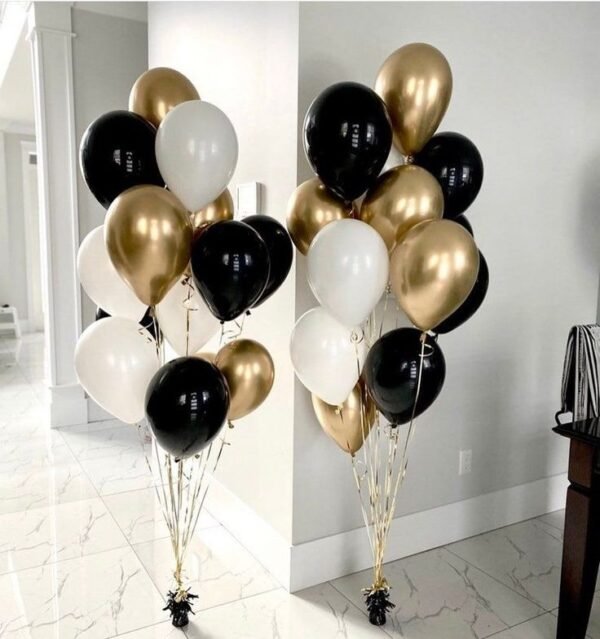 White gold and black balloon bouquet in Dubai