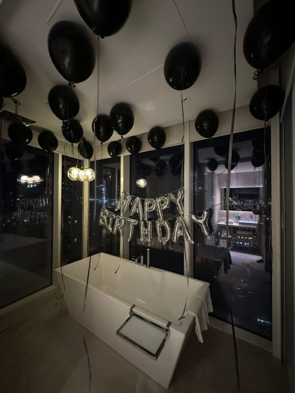 Black and silver hotel room decor in Dubai